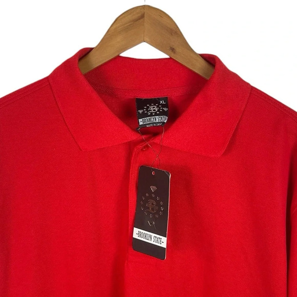 PO148 NWT Mens Brooklyn State Streetwear Solid Red Polo Shirt XL - Picture 3 of 4